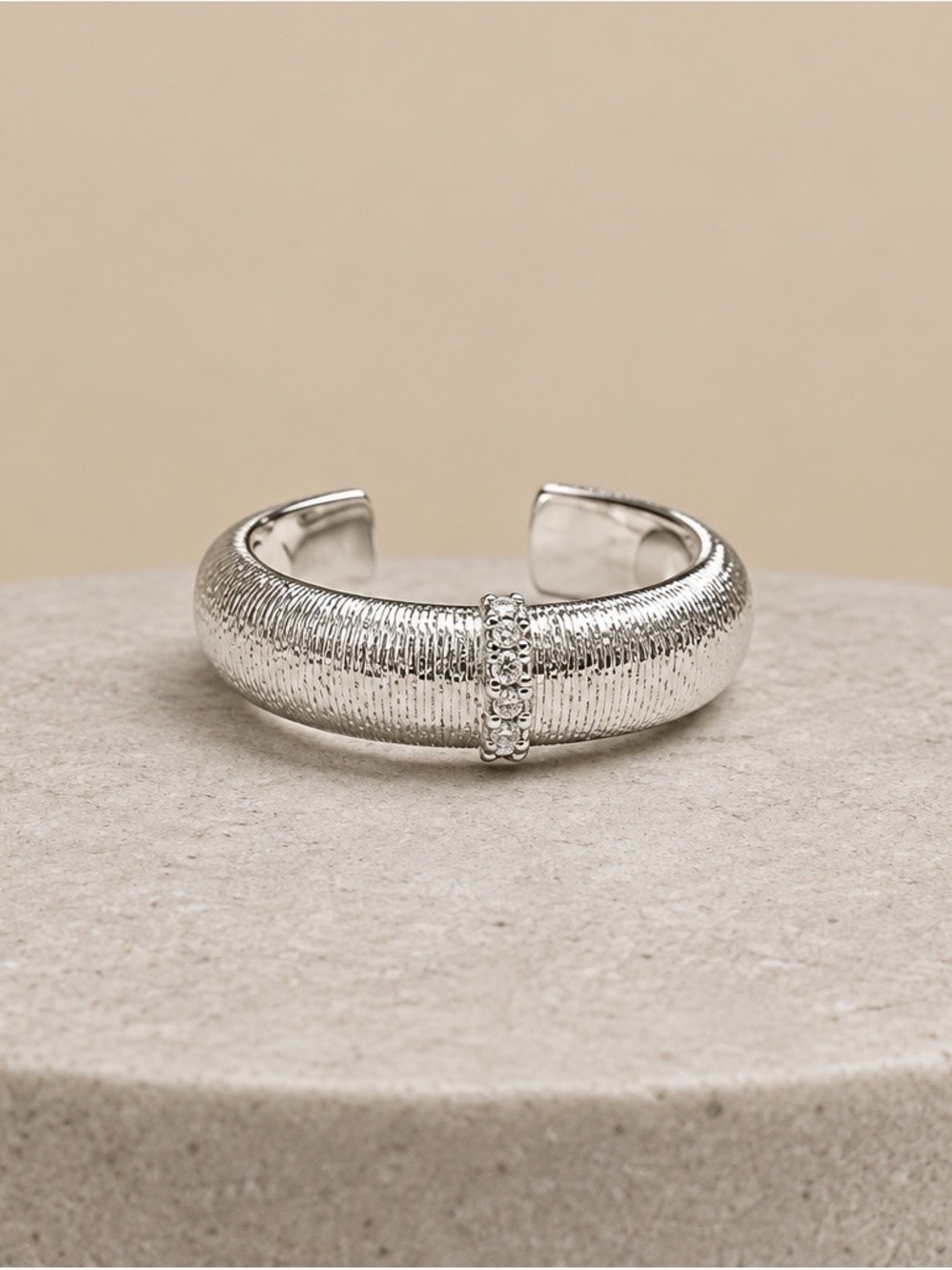 2393-64 925 Sterling Silver Brushed Textured CZ Band | Adjustable Ring